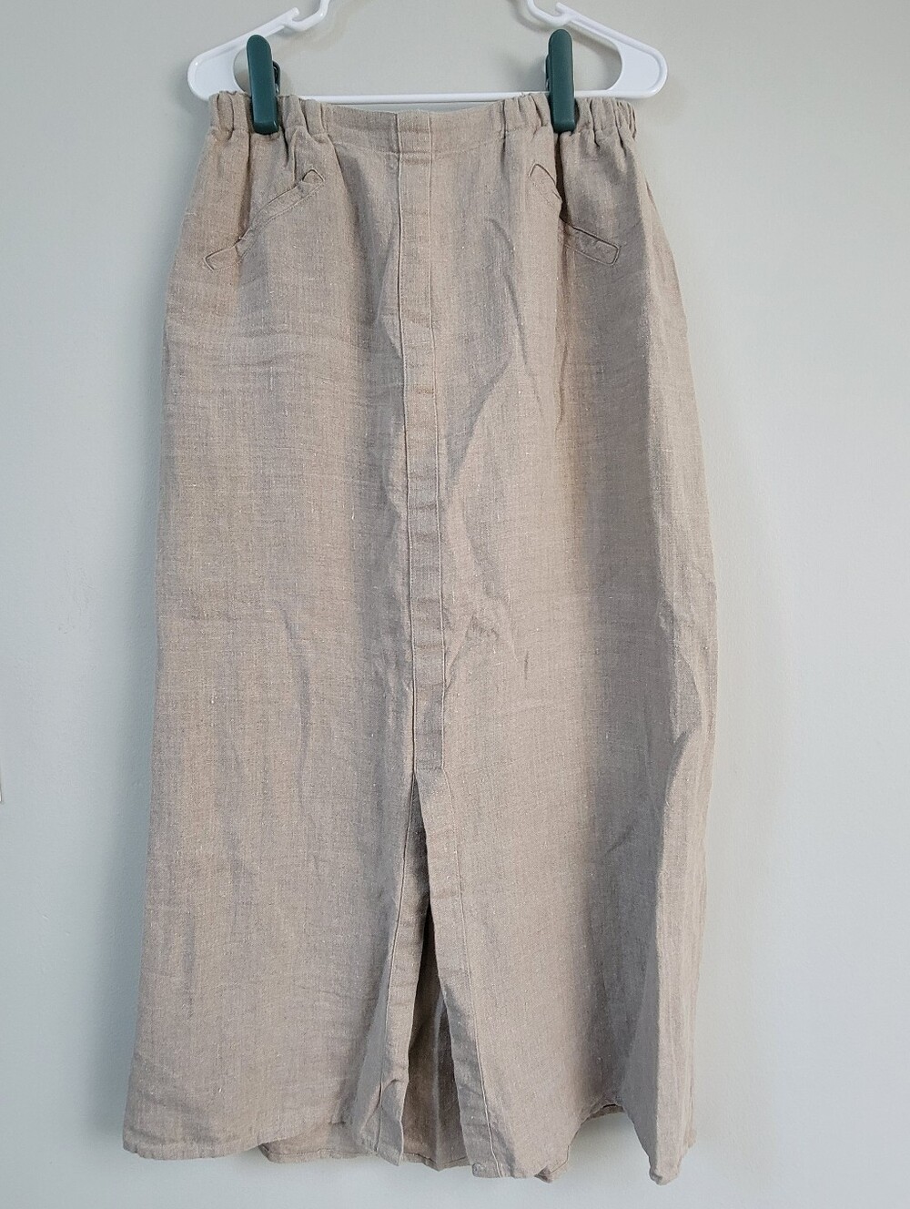 FLAX Jeanne Engelhart Tan Linen Maxi Skirt Womens Size L Boho Legenlook